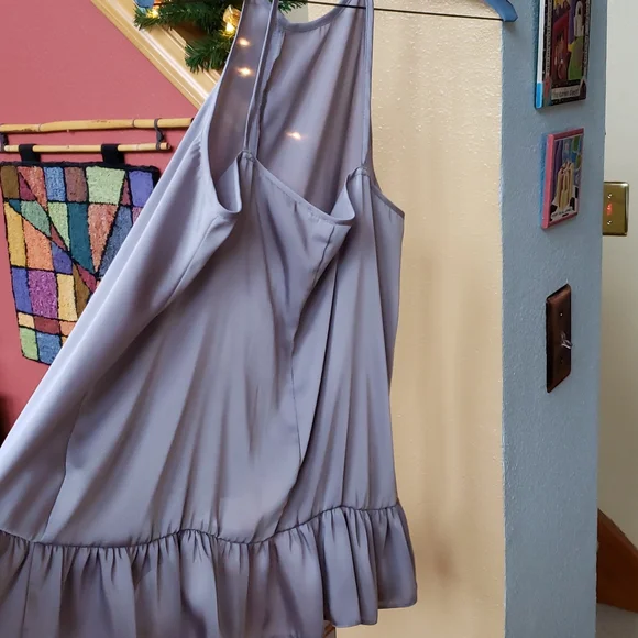 ASOS brand silvery lilac satiny halter ruffle blouse size 8 - Picture 10 of 14